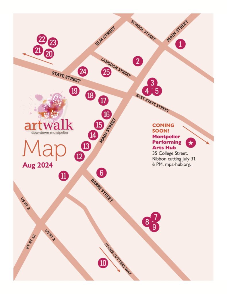 Art Walk downtown Map for Aug 2024